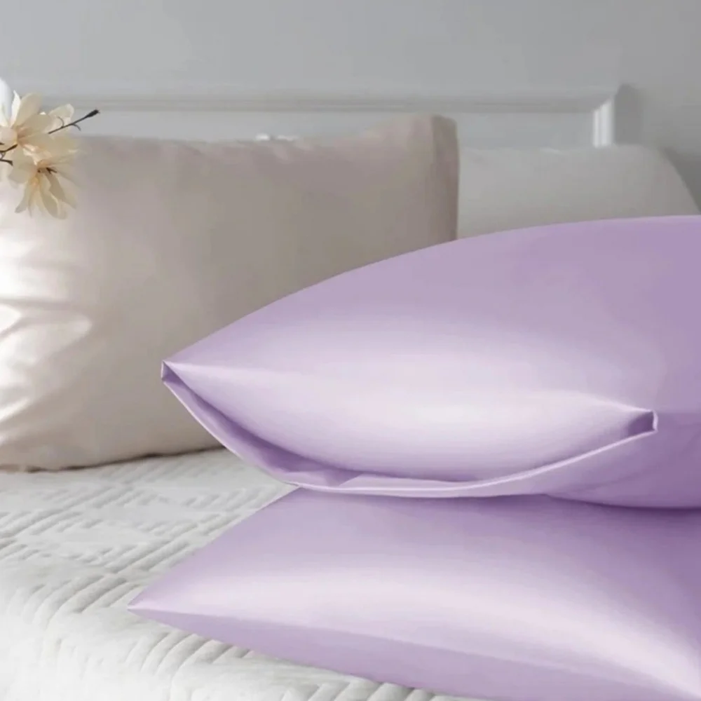 Lavender Satin Pillowcases, Set of 2 & 2 lavender satin hair scrunchies